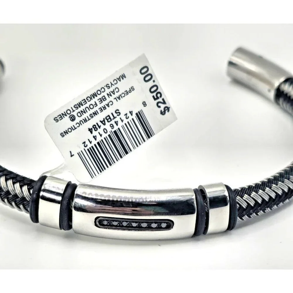Macy's Men's Black & Silver Stainless Steel Braided Bracelet with Accent Stones